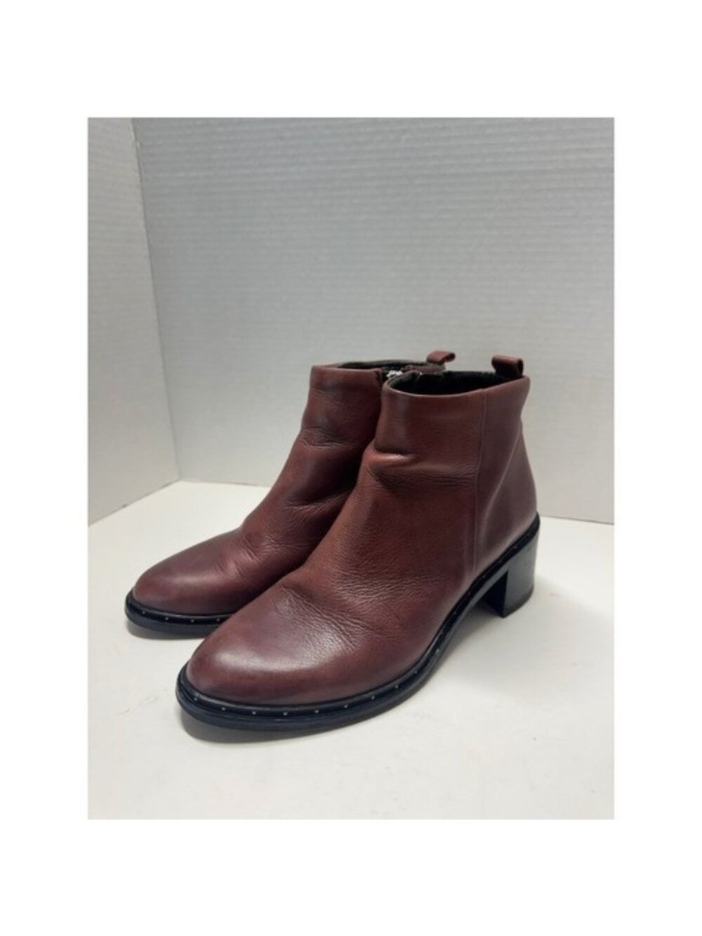 Royal Republic Burgundy Leather Ankle Boots Block Heel Side Zip Portugal 38 7.5